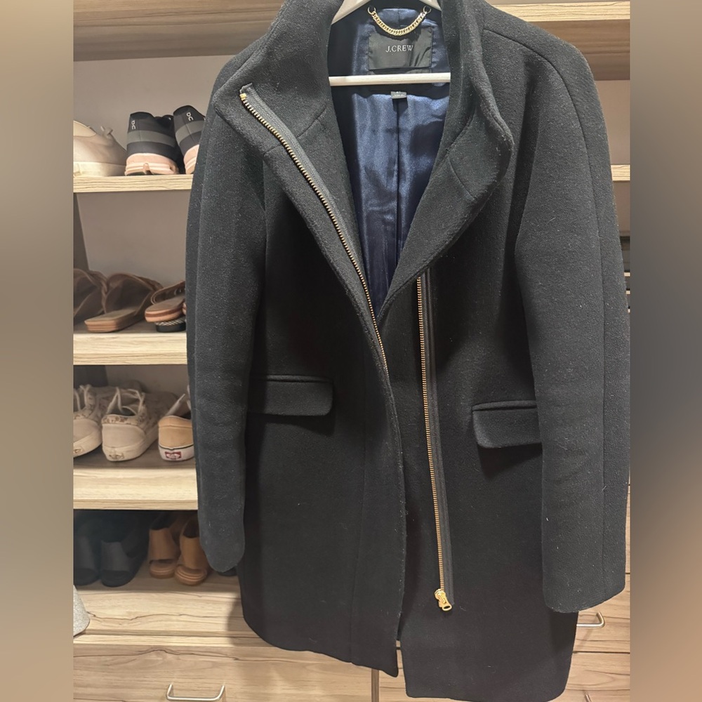 J. Crew Black Trench Coat with Gold Zipper